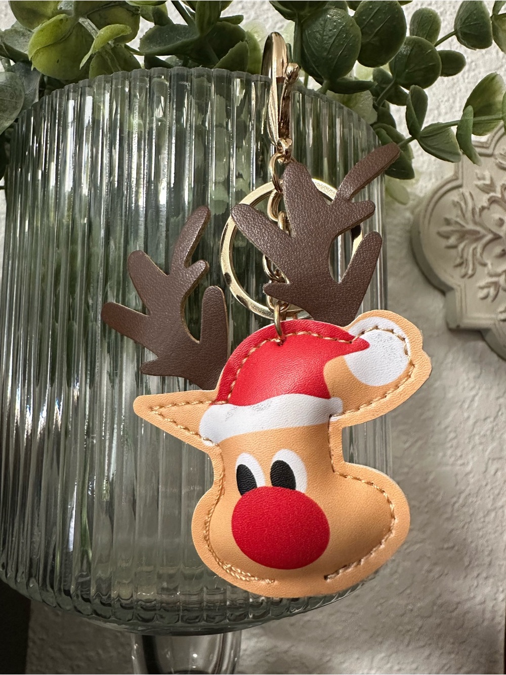 Holiday Rudolph Vegan Leather Bag Charm Keychain / Charm